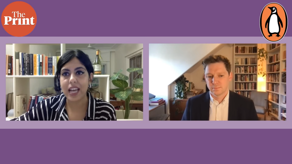 Video screenshot of Ed Anderson talking to ThePrint about the politics of the Indian diaspora