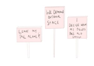 Pig protest, animal resistance - illustrated design proposal, credit Naho Matsuda