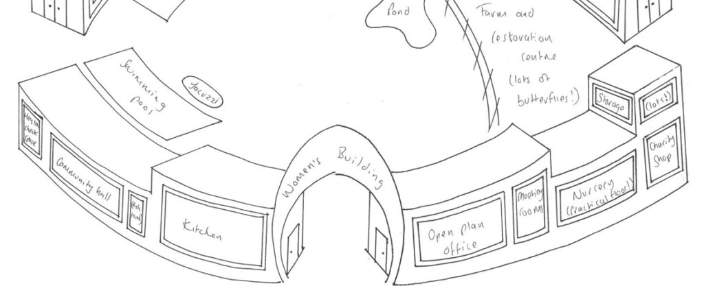 The 'ideal' women's building - based on the imaginations and creations of women who participated in the 'Transformative Justice for Women' creative workshops, supporting women through Women's buildings